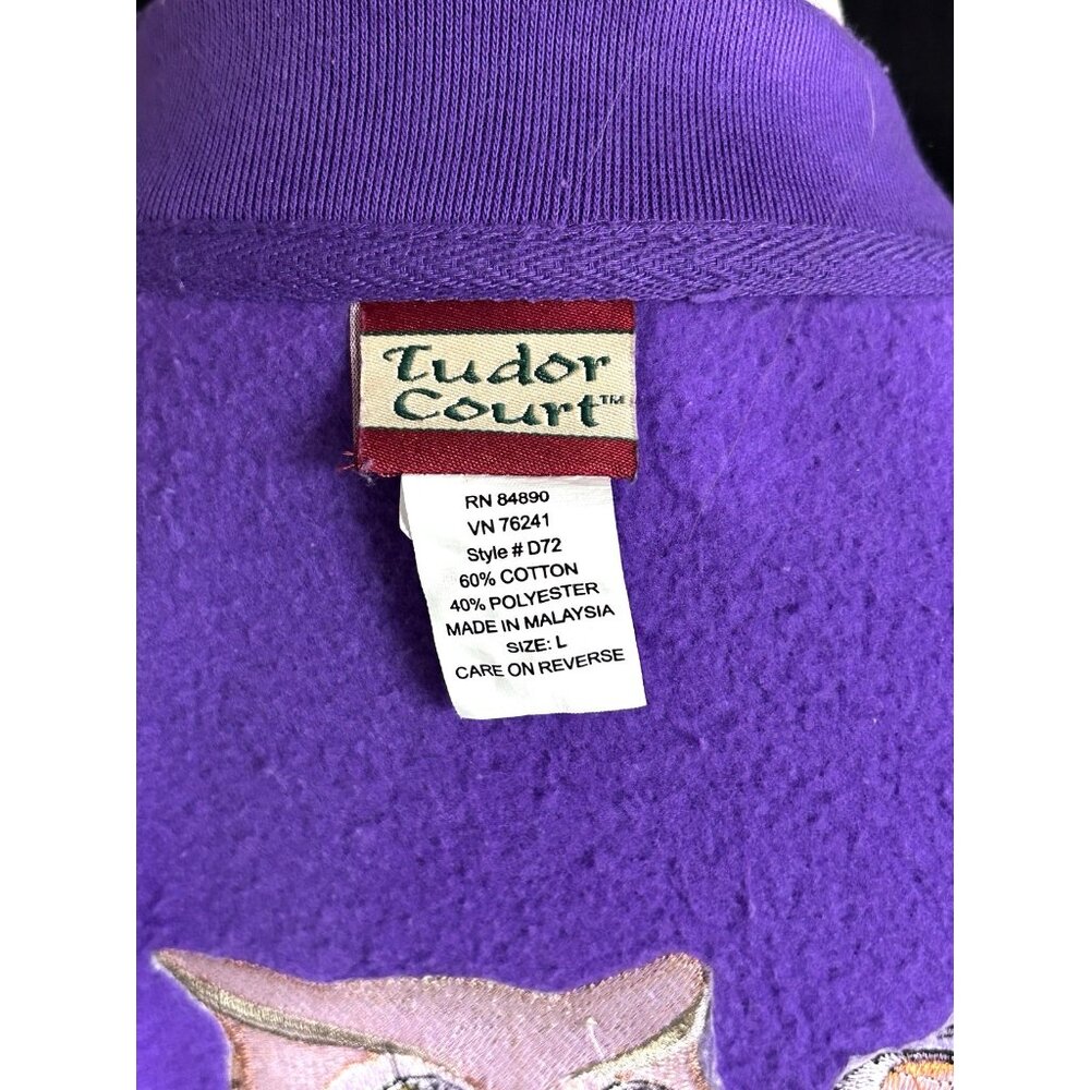 Vintage Tudor Court Women Large Fleece Jacket Embroidered Owls Purple Pockets - Picture 13 of 13